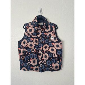 Trovata Birds of Paradise Pink Blue Floral Puffer Zip Up Vest Size Small